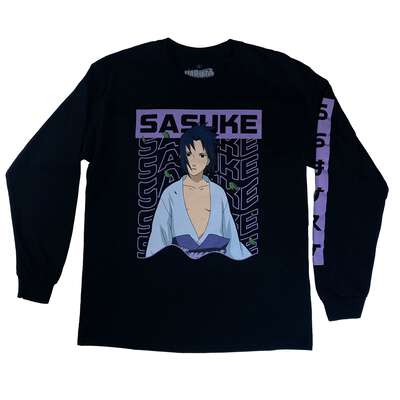 Naruto Shippuden - Sasuke Wavy Kanji Long Sleeve Shirt - Crunchyroll Exclusive