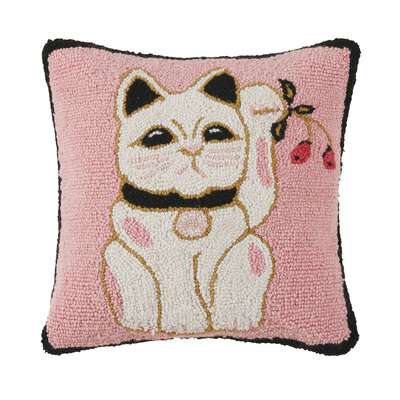 Lucky Cat Wool Decorative Pillow
